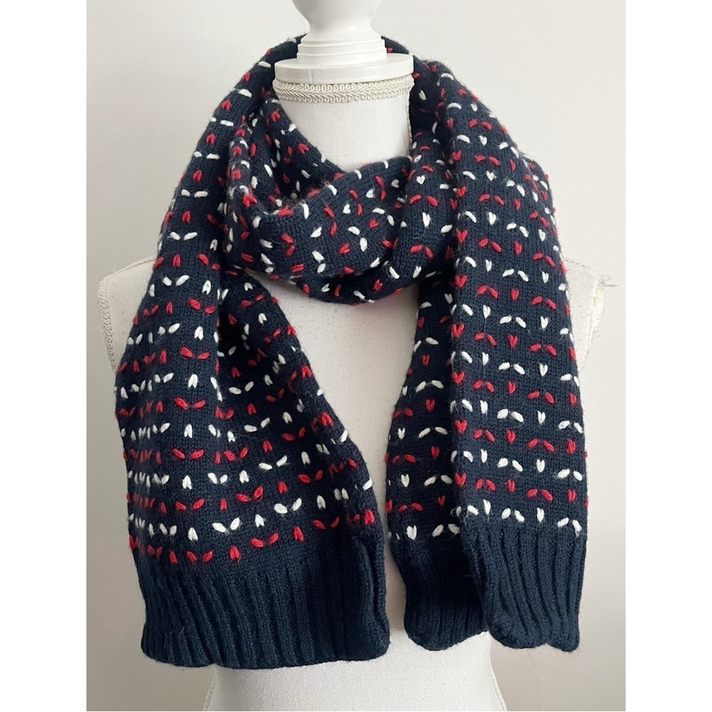 Navy Red White Knit Winter Scarf